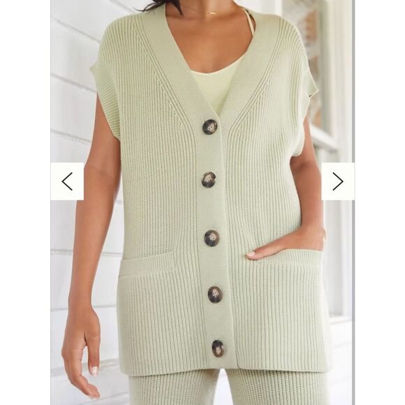 Anthropologie Daily Ritual Green Safe Knit Button Down Sweater Vest Size M - Picture 6 of 6